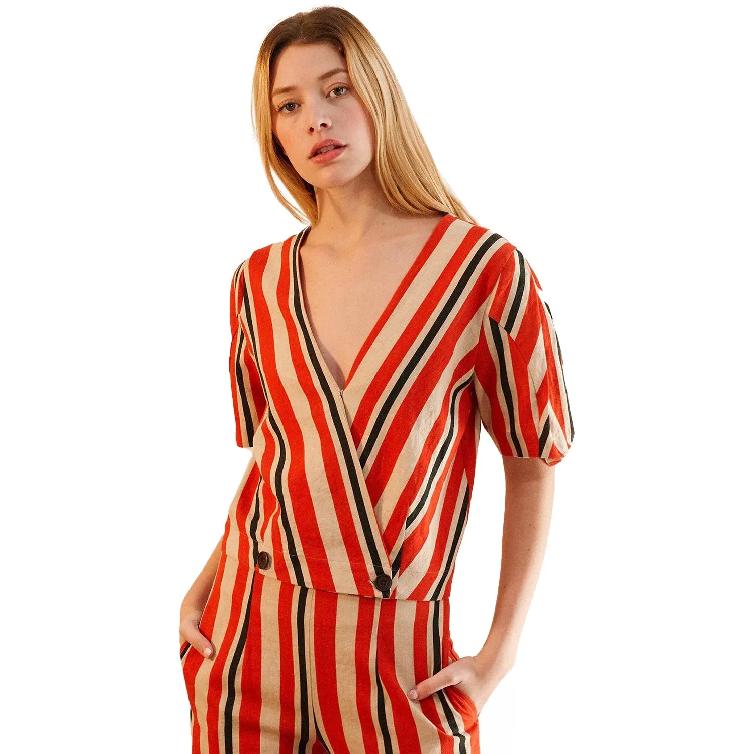 Women's Puff Sleeve Wrap Blouse in Poppy Multi