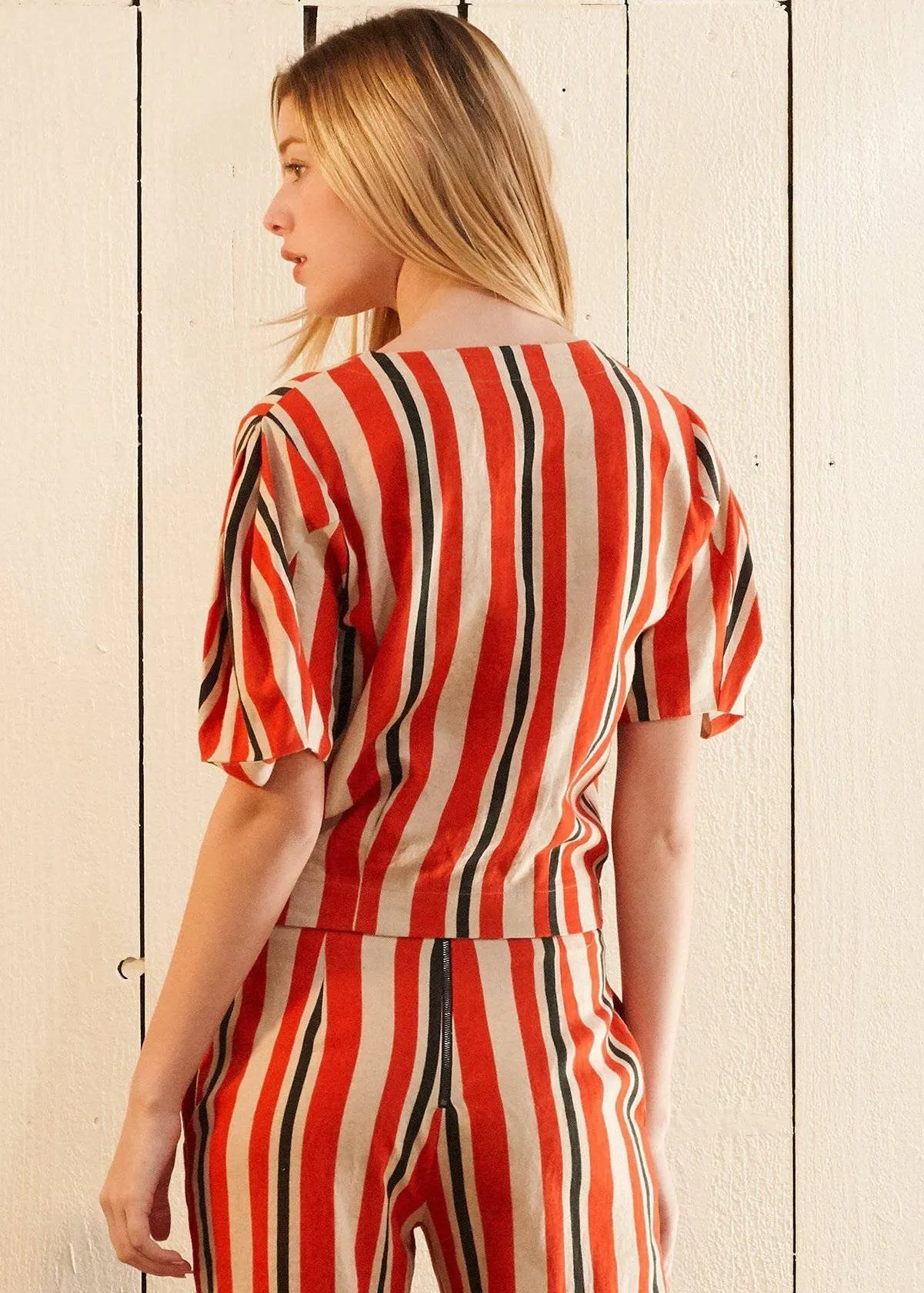 Women's Puff Sleeve Wrap Blouse in Poppy Multi