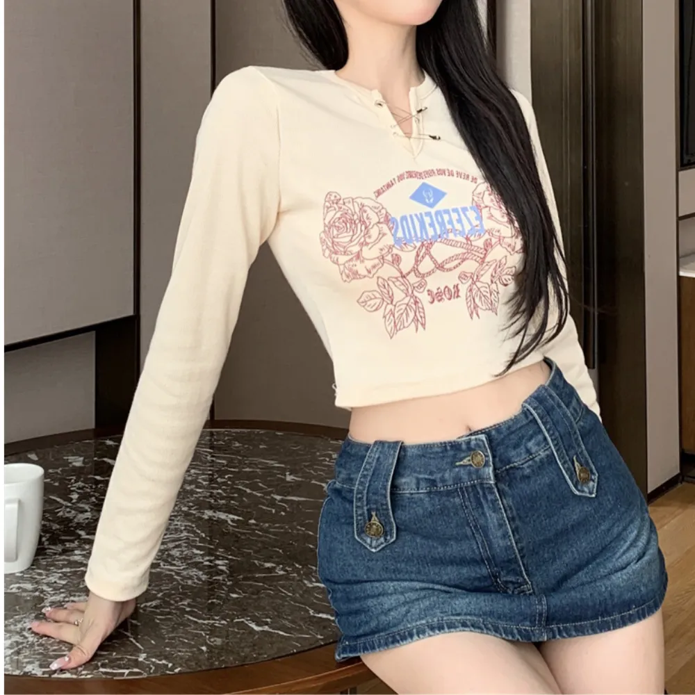 Women's Retro Letter Print Long Sleeve Shirt