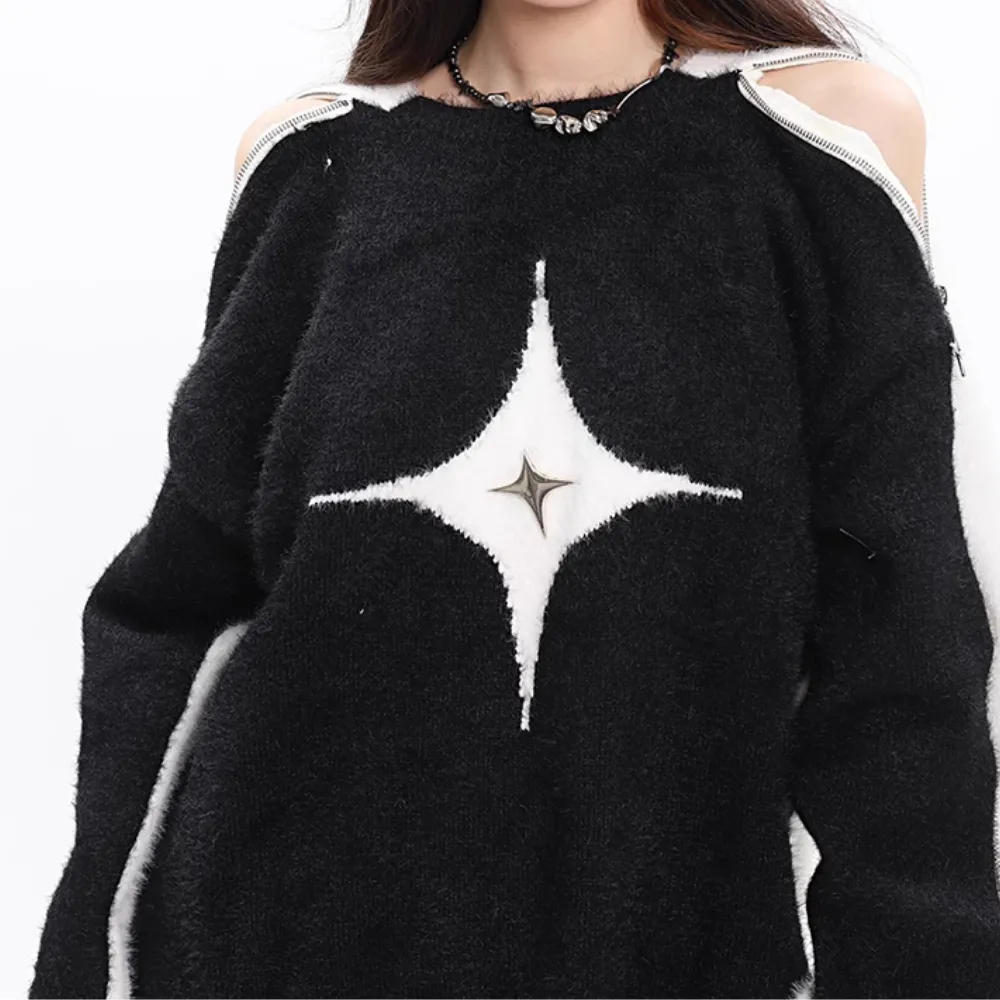 Women's Sexy One Shoulder Contrast Sweater