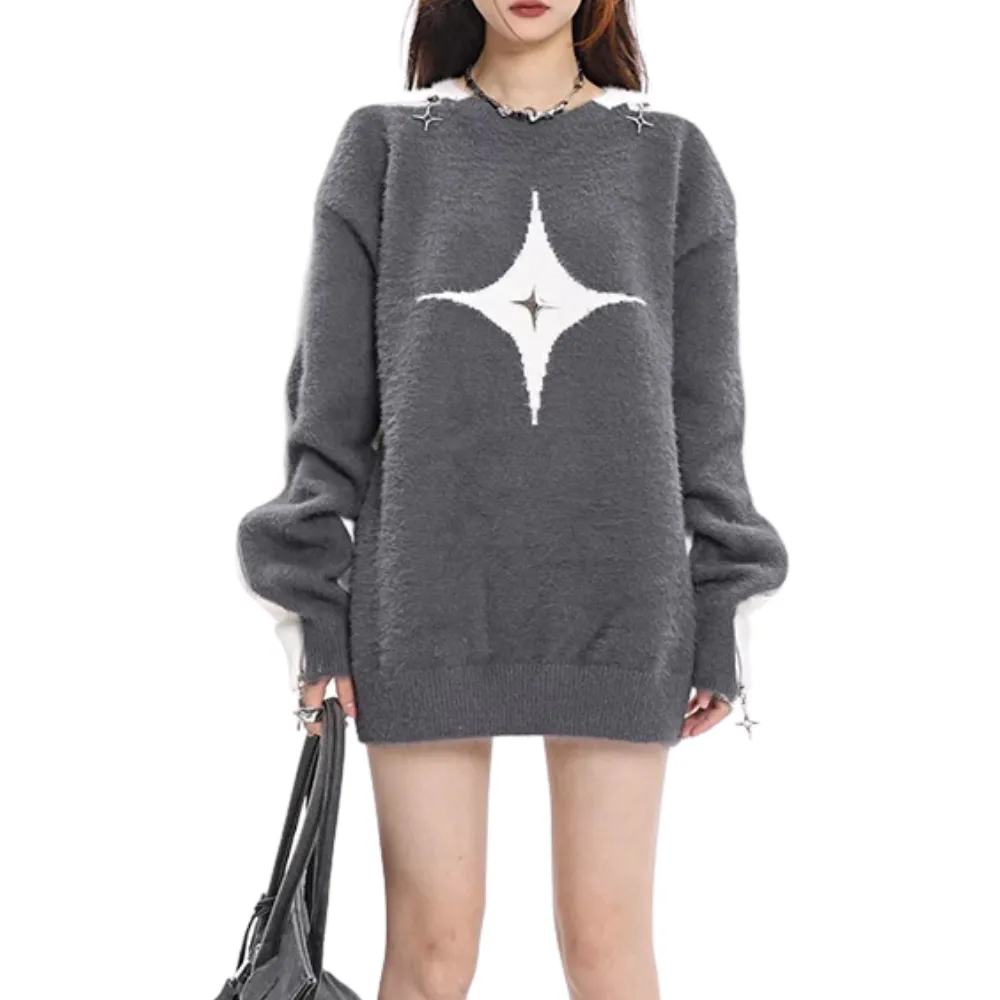 Women's Sexy One Shoulder Contrast Sweater