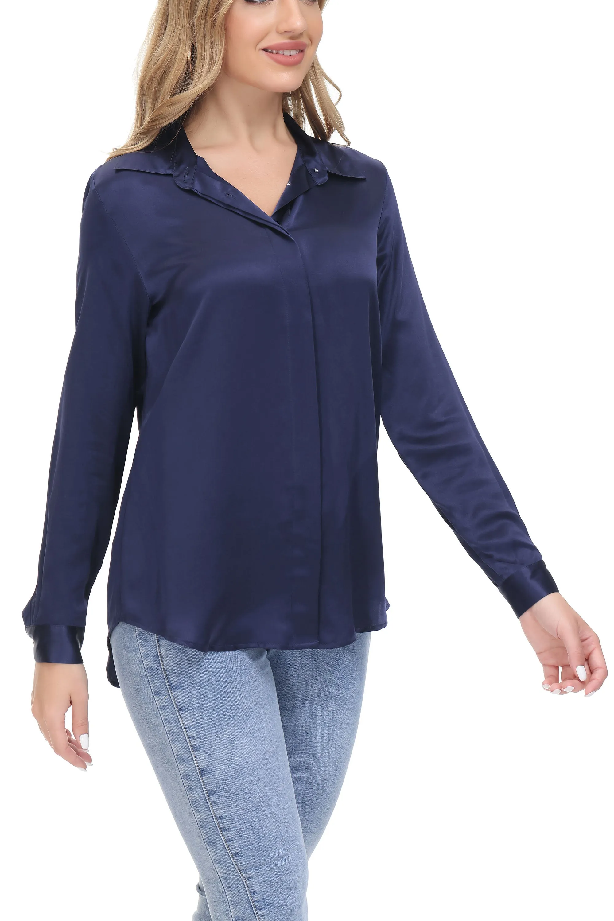 Women's Silk Blouse 100% Silk Long Sleeves Shirt