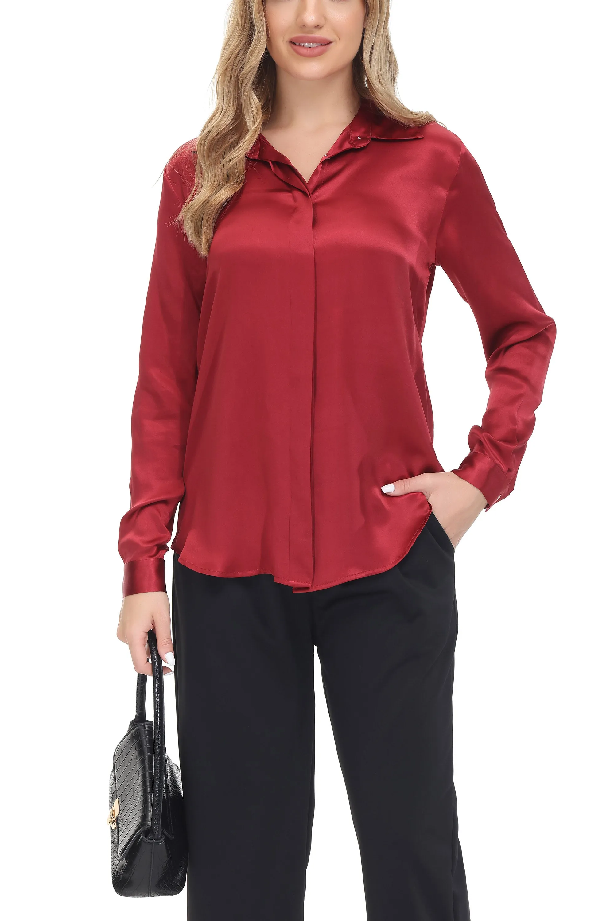 Women's Silk Blouse 100% Silk Long Sleeves Shirt