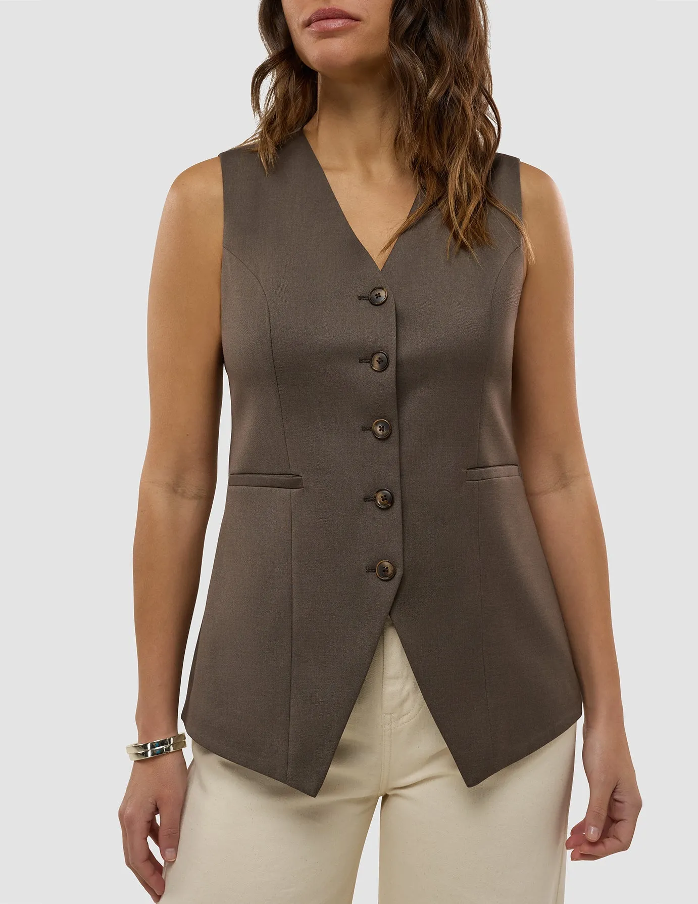 Women's Skye Long Vest Dark Chestnut Melange