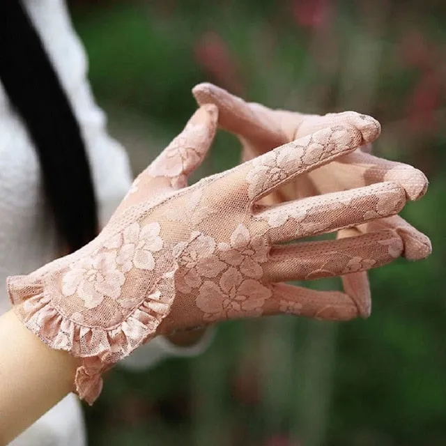 Women's Slip Resistant Floral Lace Transparent Gloves
