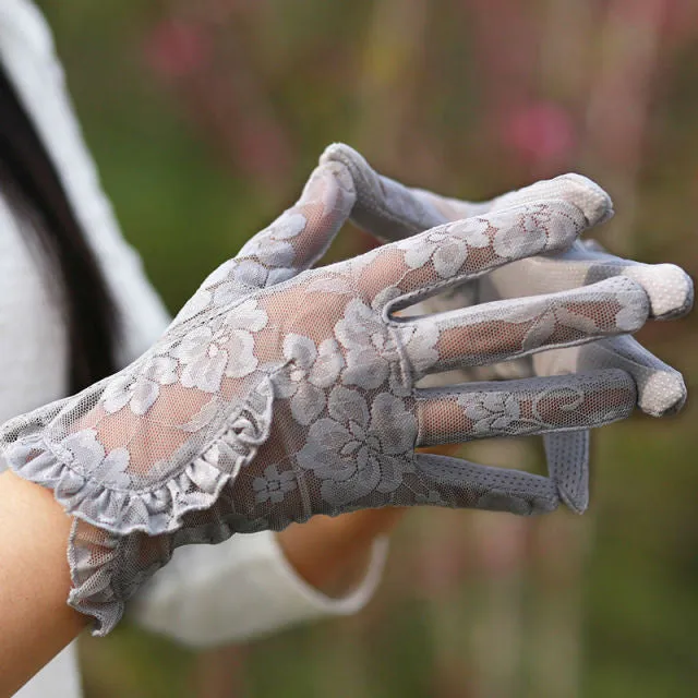 Women's Slip Resistant Floral Lace Transparent Gloves