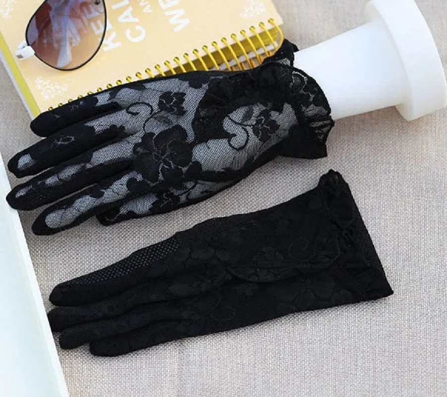 Women's Slip Resistant Floral Lace Transparent Gloves