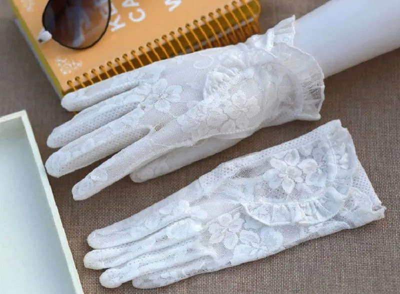 Women's Slip Resistant Floral Lace Transparent Gloves