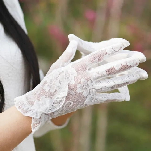 Women's Slip Resistant Floral Lace Transparent Gloves