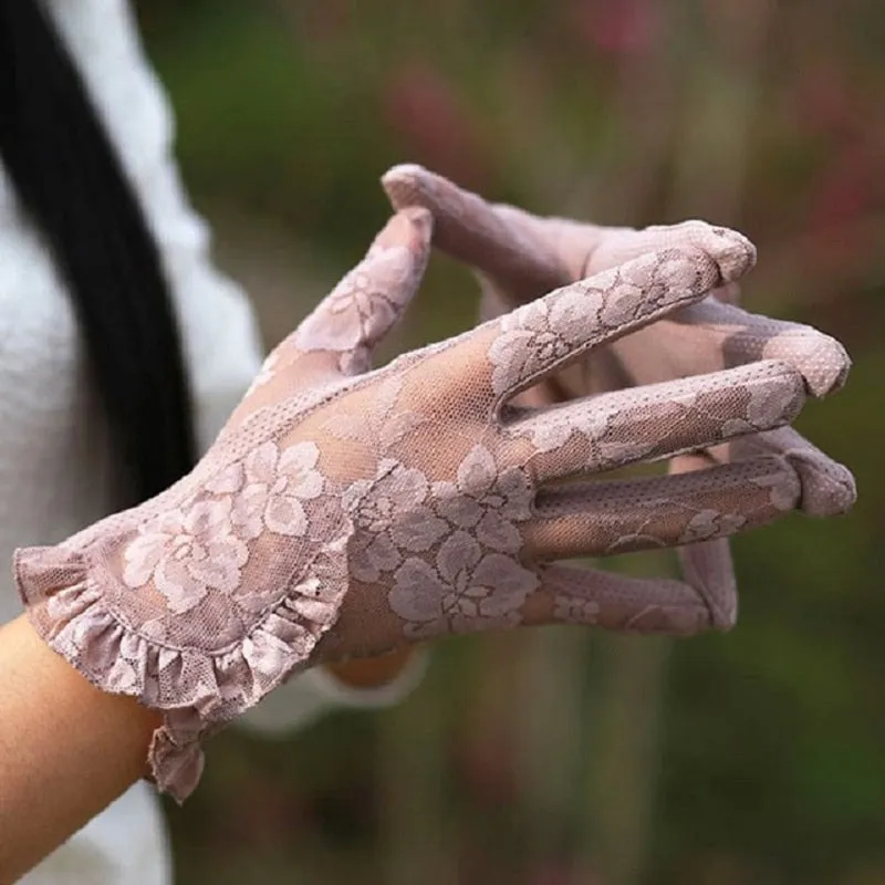 Women's Slip Resistant Floral Lace Transparent Gloves