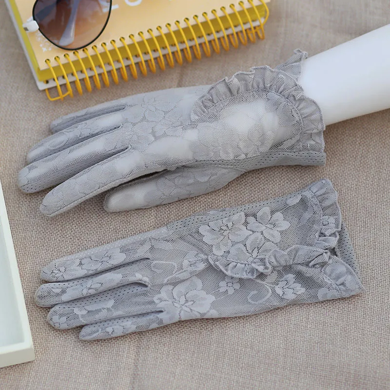 Women's Slip Resistant Floral Lace Transparent Gloves