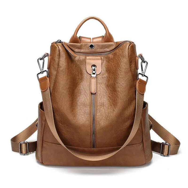 Women's Soft Leather Travel Leisure Multi-function Backpack