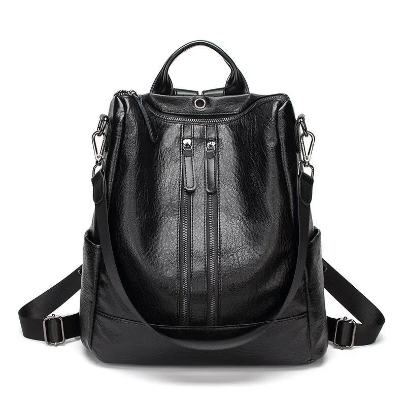 Women's Soft Leather Travel Leisure Multi-function Backpack