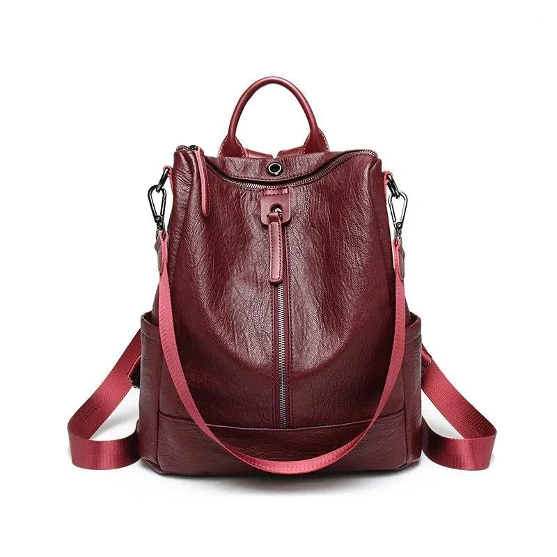 Women's Soft Leather Travel Leisure Multi-function Backpack