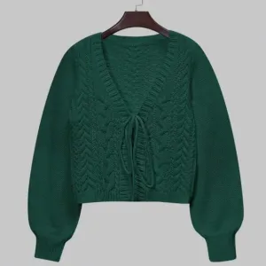 Women's Solid Green Long Sleeve Tie Front Sweater Cardigan NWT Size Medi…