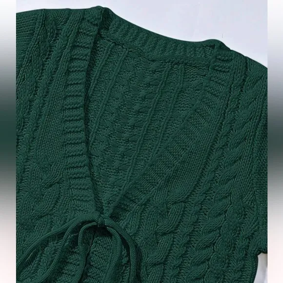 Women's Solid Green Long Sleeve Tie Front Sweater Cardigan NWT Size Medi…