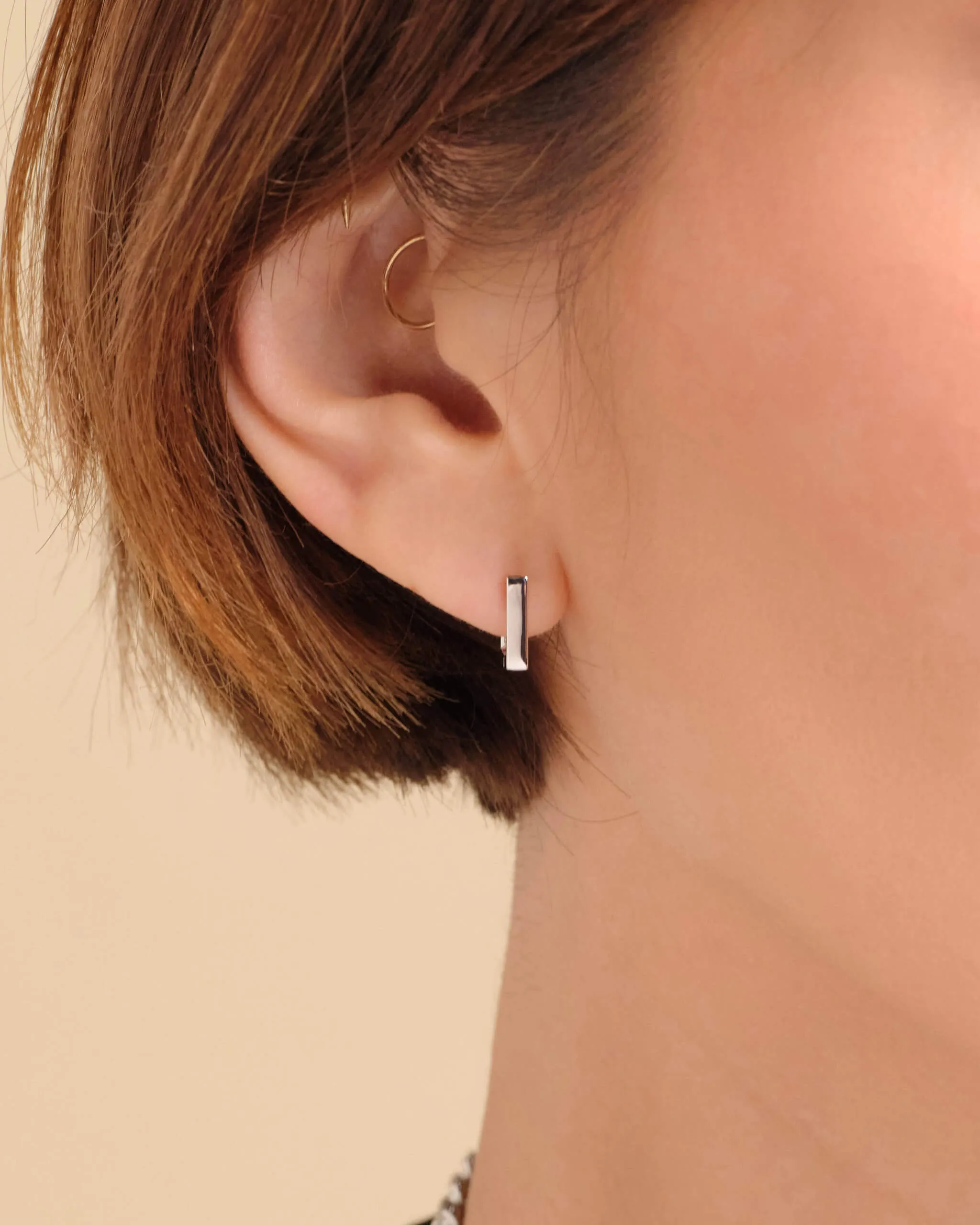Women's Square Huggie Earrings - Silver