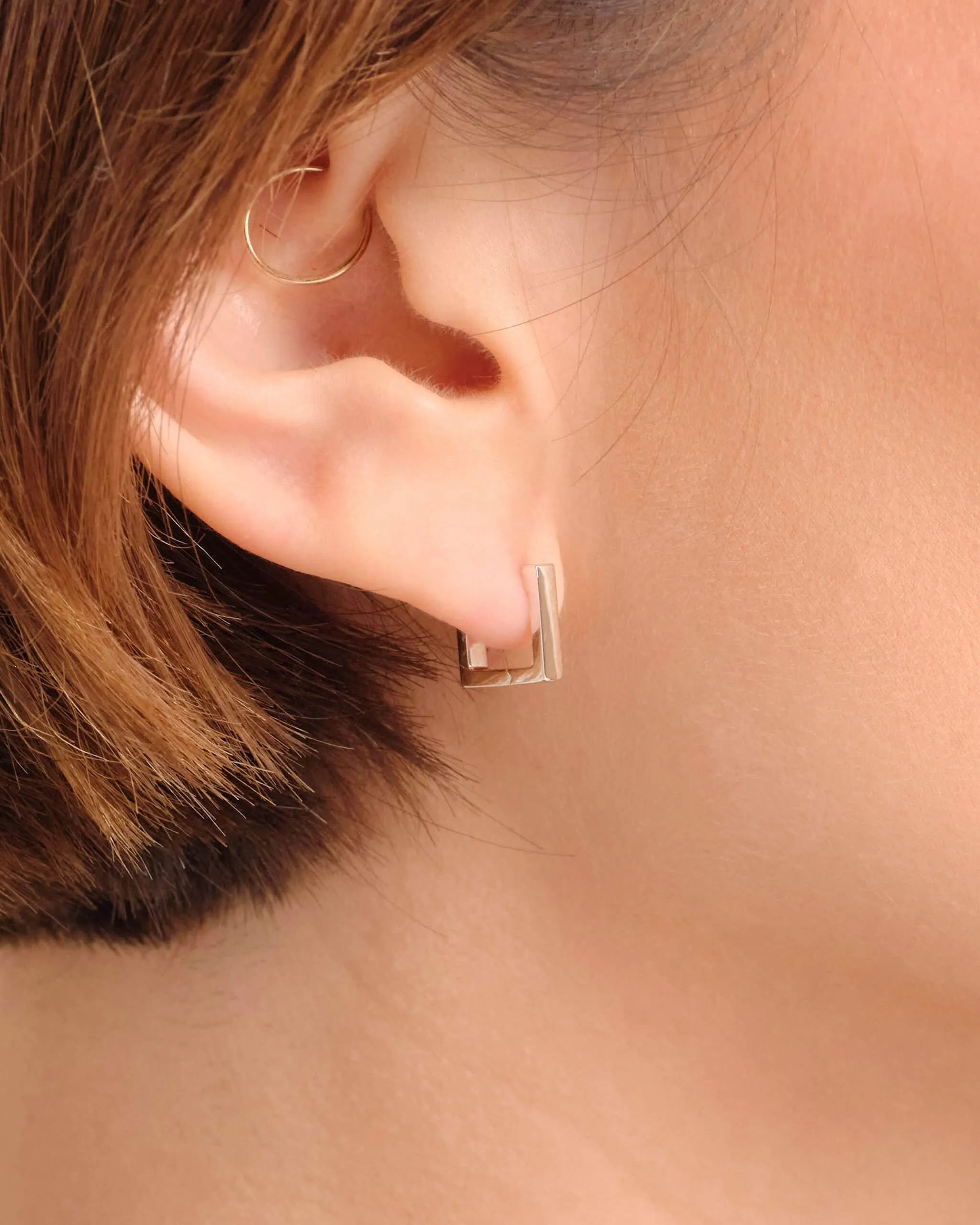 Women's Square Huggie Earrings - Silver