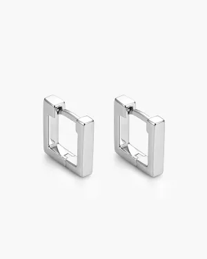 Women's Square Huggie Earrings - Silver
