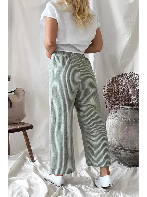 Women's Stripe Elastic Waist Casual Comfy Wide Leg Pants
