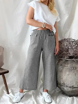 Women's Stripe Elastic Waist Casual Comfy Wide Leg Pants