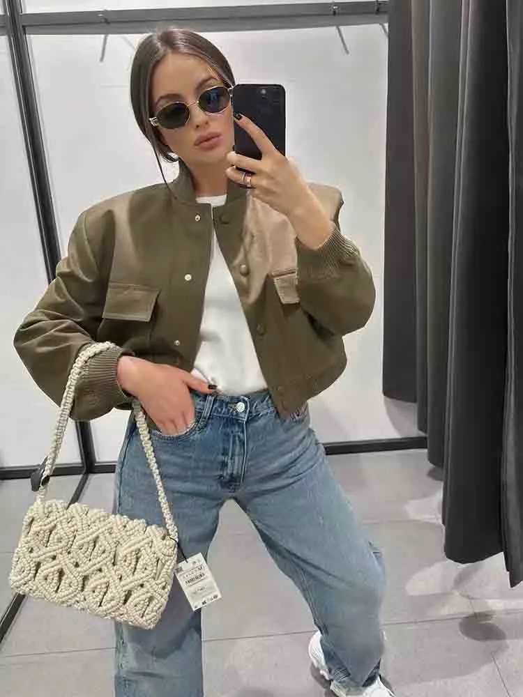 Women's Stylish Cropped Bomber Jacket