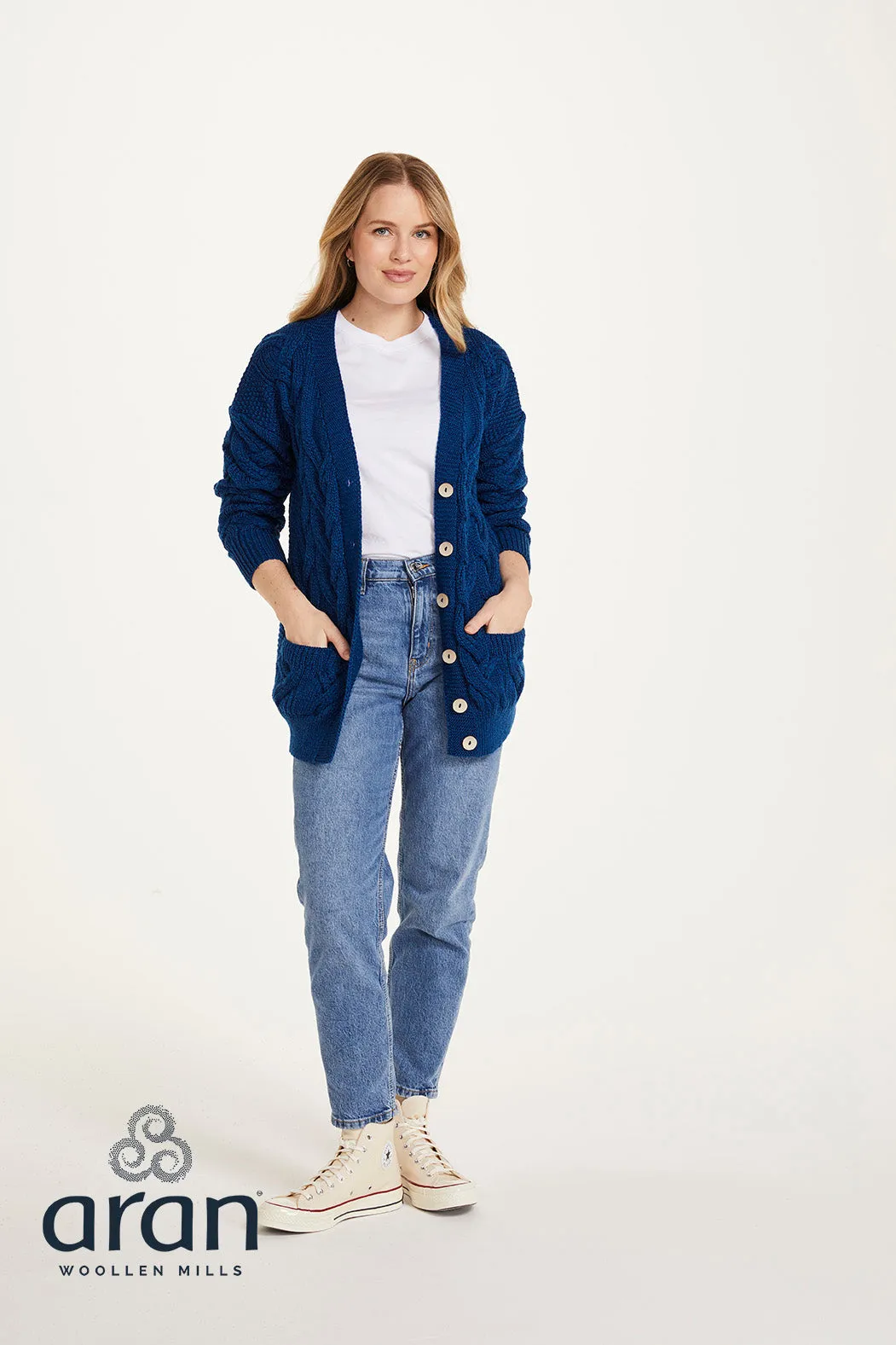 Women's Supersoft Merino Wool Chunky V-Neck Cable Cardigan by Aran Mills