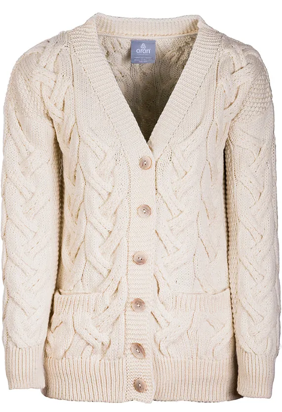 Women's Supersoft Merino Wool Chunky V-Neck Cable Cardigan by Aran Mills