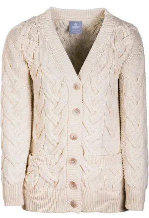Women's Supersoft Merino Wool Chunky V-Neck Cable Cardigan by Aran Mills