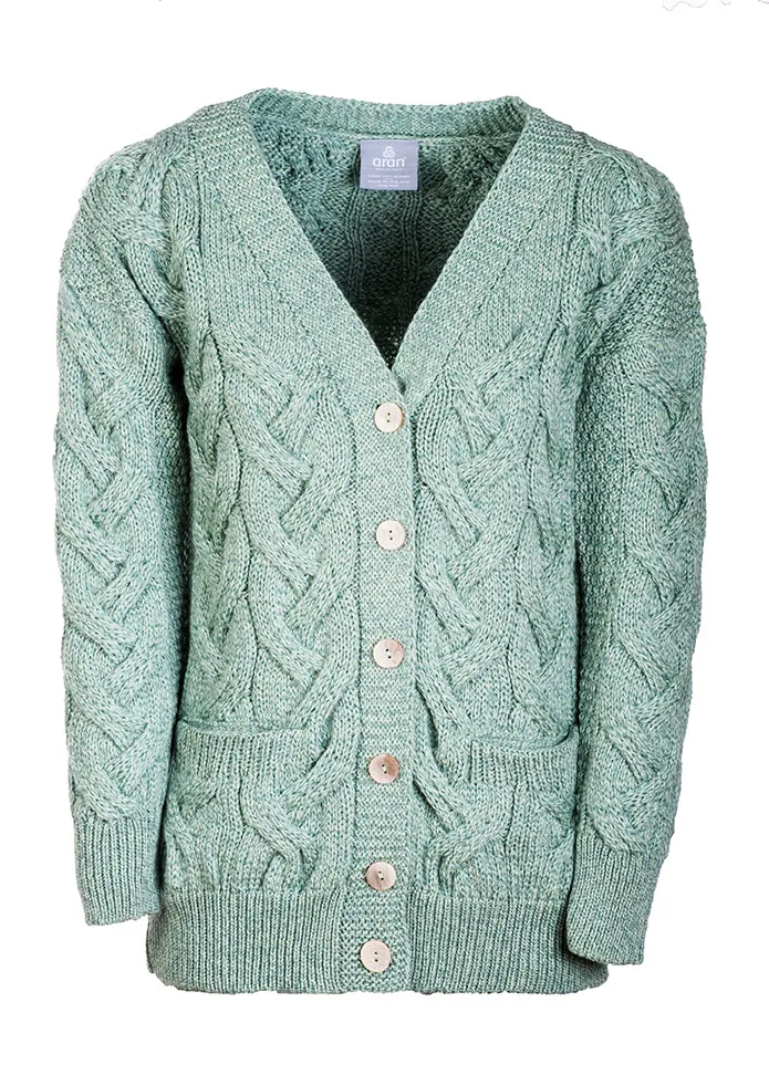 Women's Supersoft Merino Wool Chunky V-Neck Cable Cardigan by Aran Mills