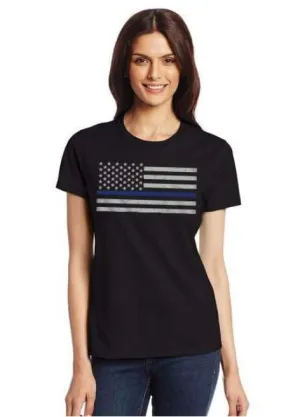 Women's Thin Blue Line American Flag T Shirt