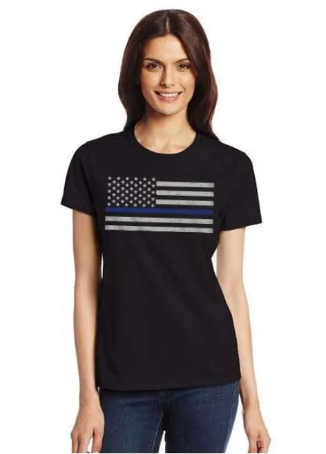 Women's Thin Blue Line American Flag T Shirt