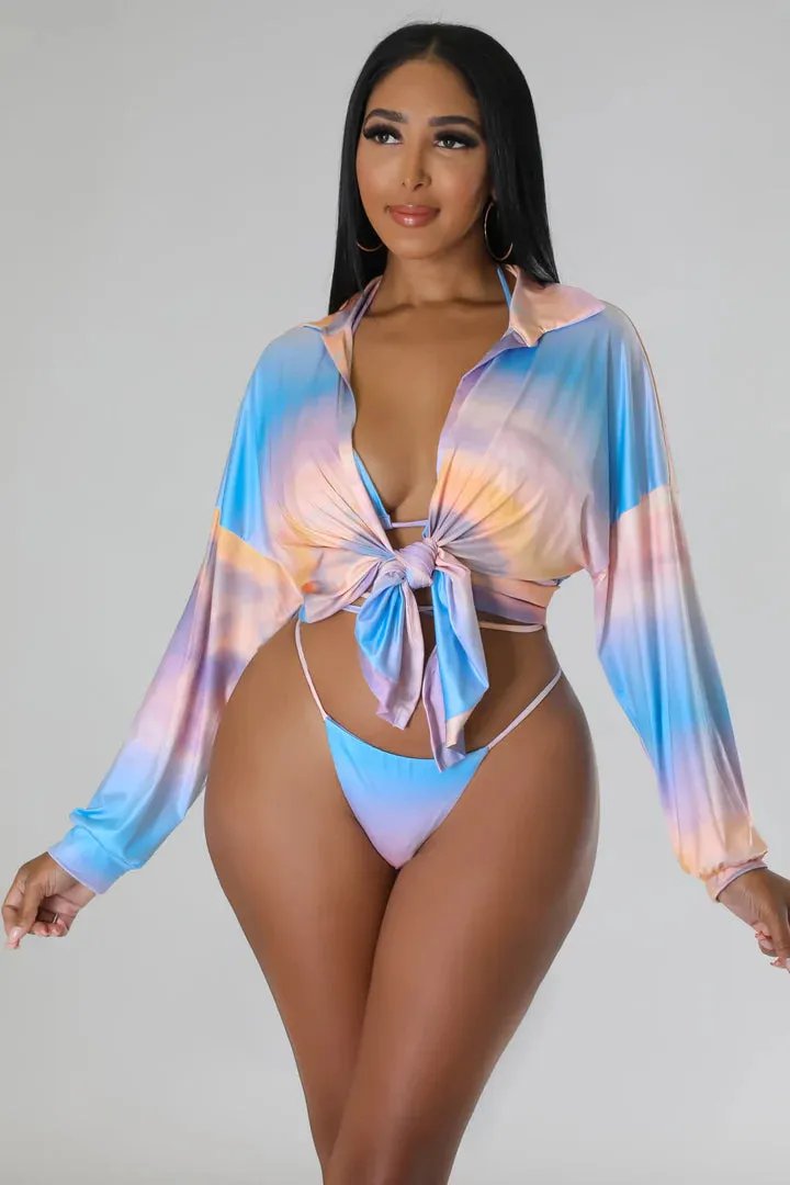 Women's Timeless Beauty Bikini Cardigan Baby Blue Three Piece Set
