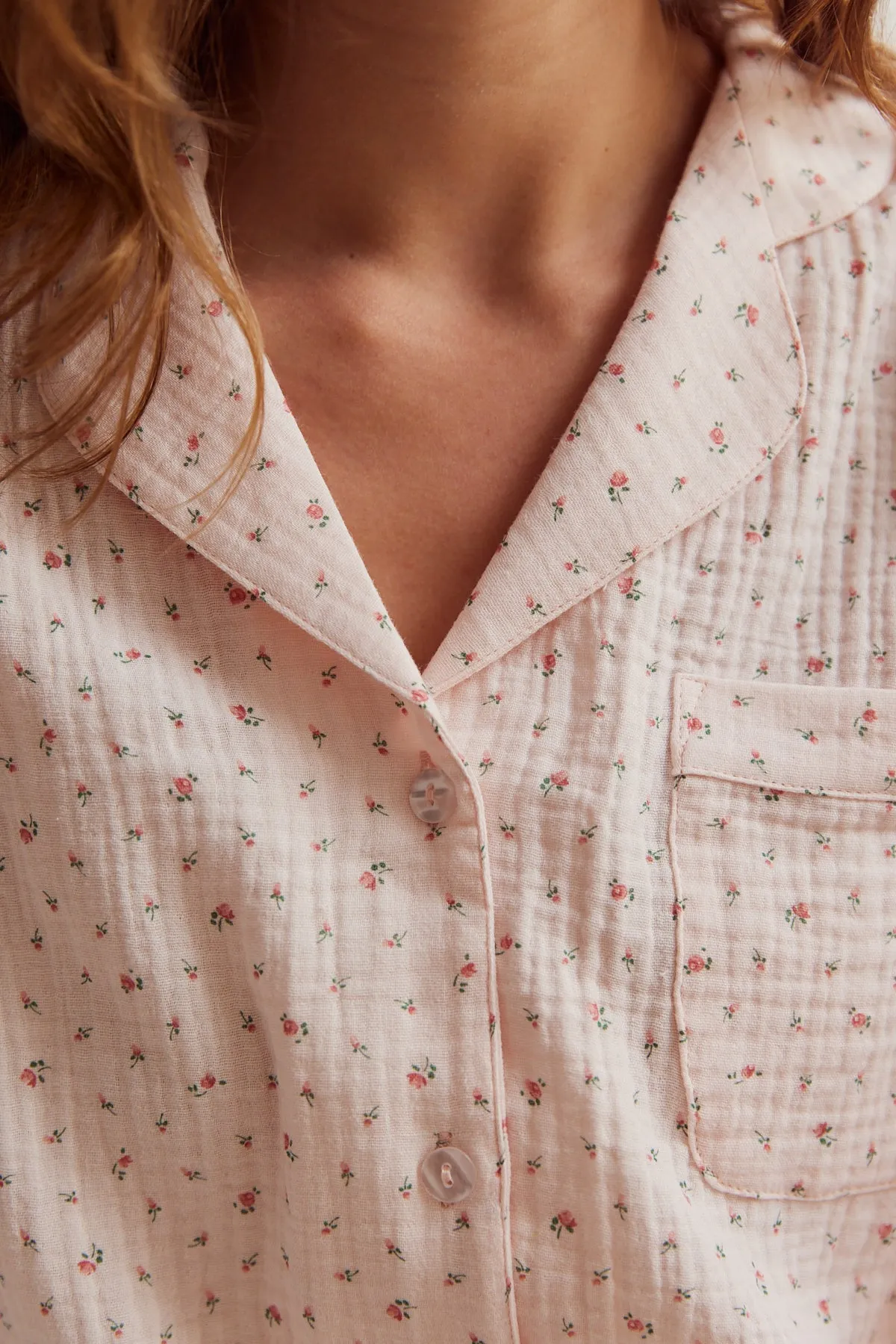 WOMENS TRADITIONAL PYJAMA SET | BLUSH FLORAL MUSLIN