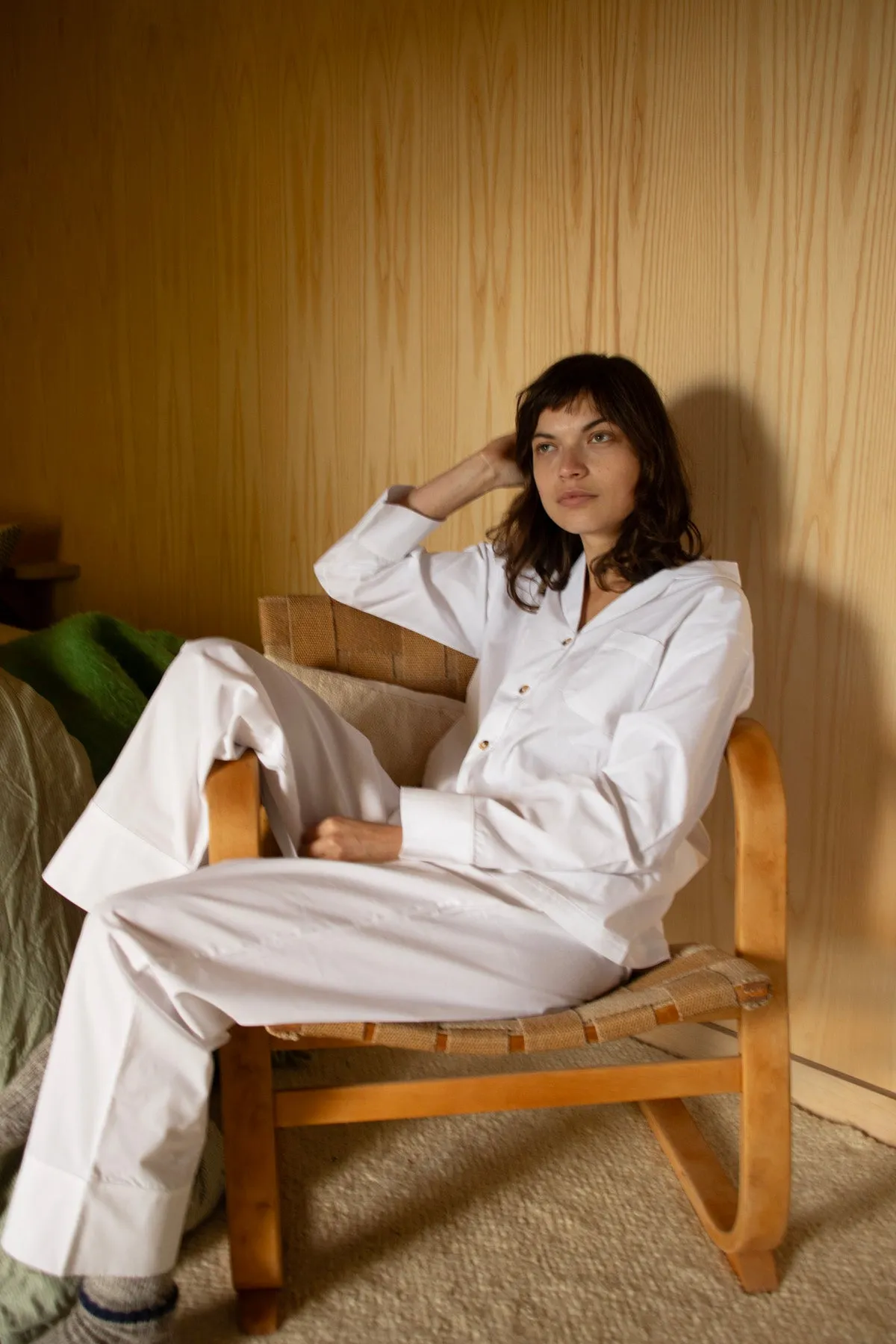 WOMENS TRADITIONAL PYJAMA SET | CLASSIC WHITE COTTON