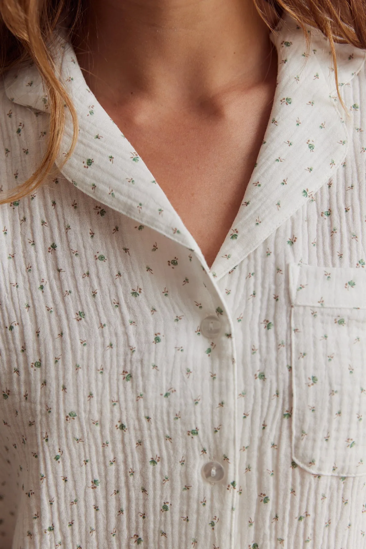 WOMENS TRADITIONAL PYJAMA SET | WHITE FLORAL MUSLIN