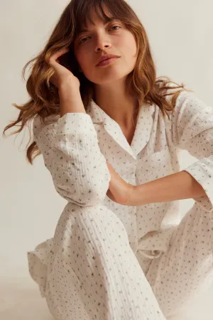 WOMENS TRADITIONAL PYJAMA SET | WHITE FLORAL MUSLIN