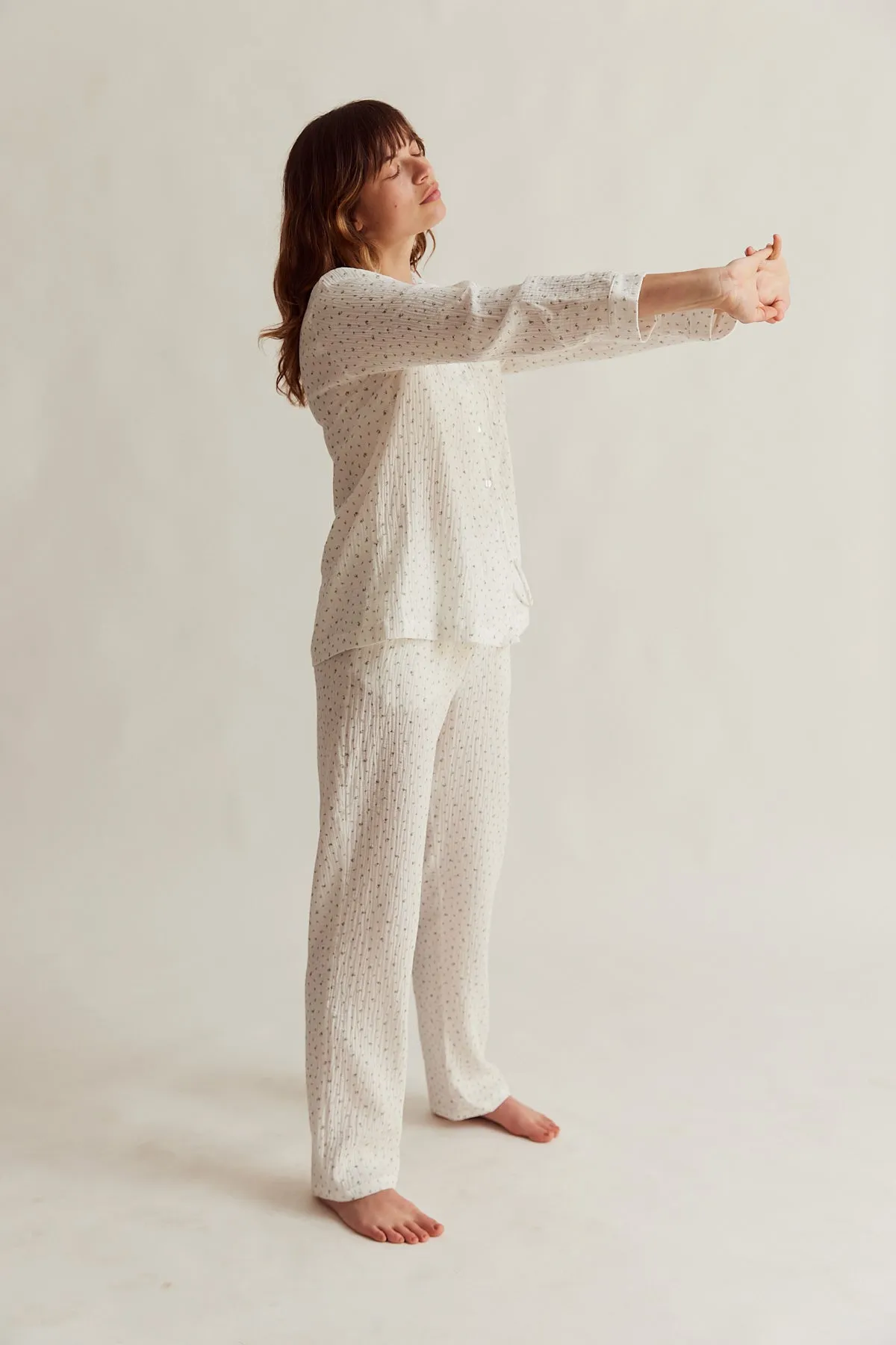 WOMENS TRADITIONAL PYJAMA SET | WHITE FLORAL MUSLIN