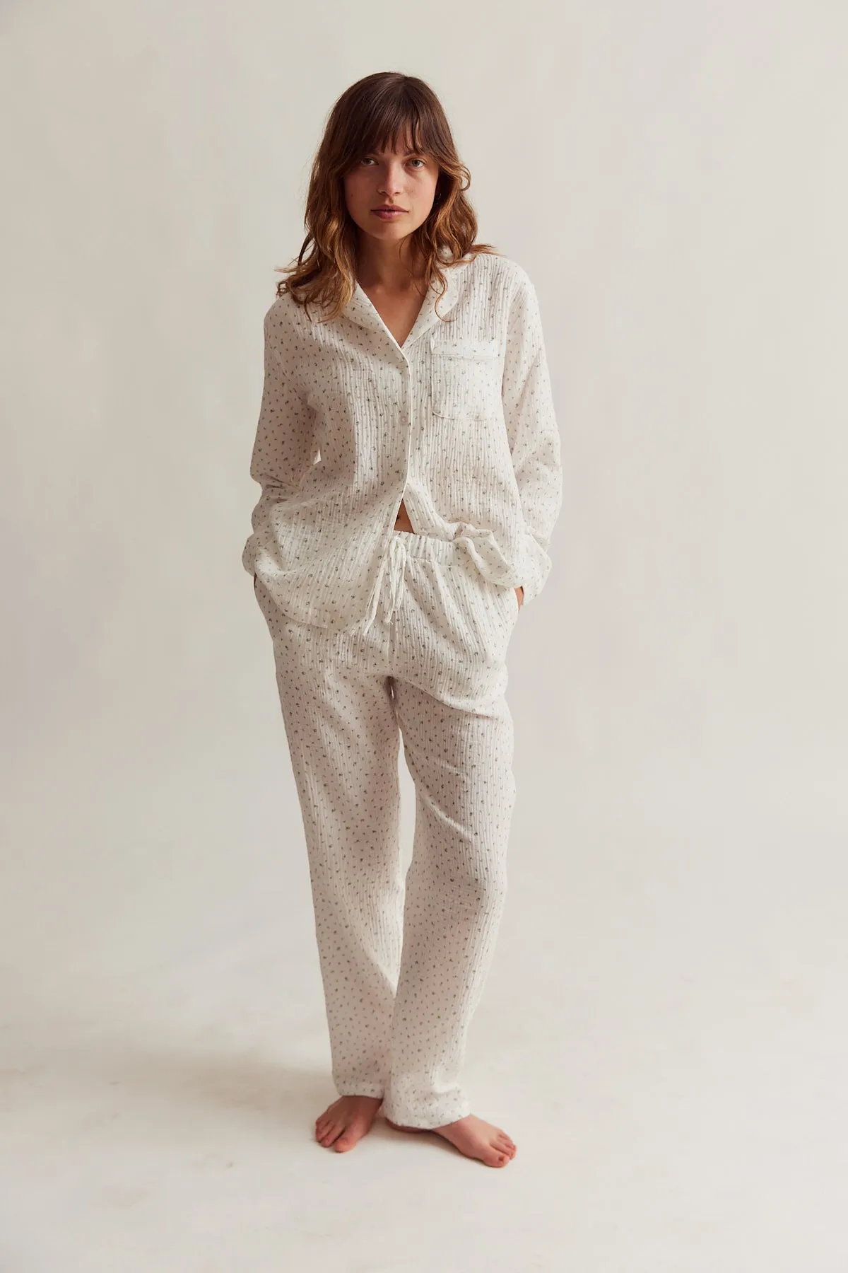 WOMENS TRADITIONAL PYJAMA SET | WHITE FLORAL MUSLIN