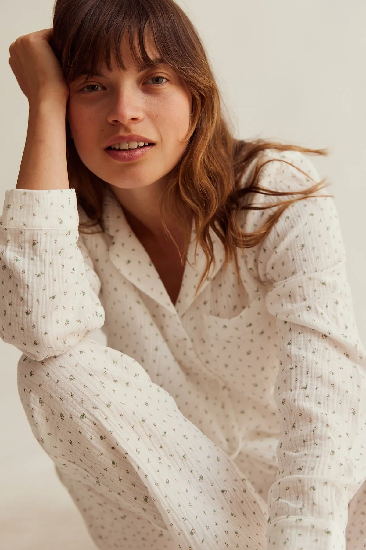 WOMENS TRADITIONAL PYJAMA SET | WHITE FLORAL MUSLIN