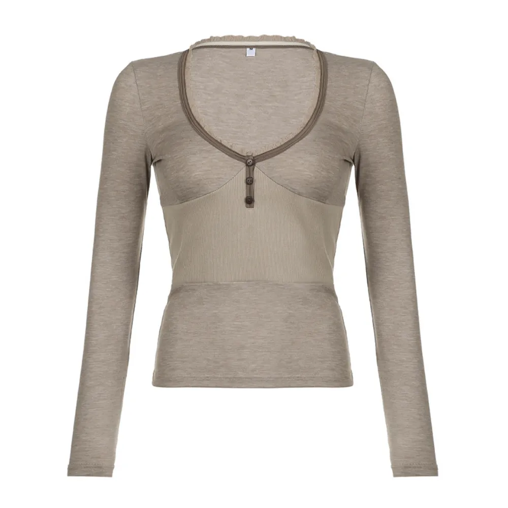 Women's V Neck Low Cut Long Sleeve