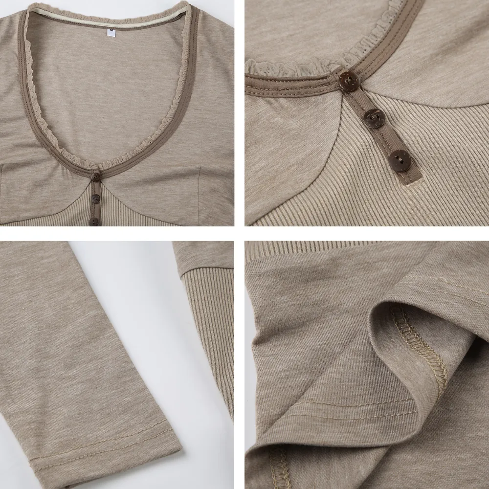 Women's V Neck Low Cut Long Sleeve