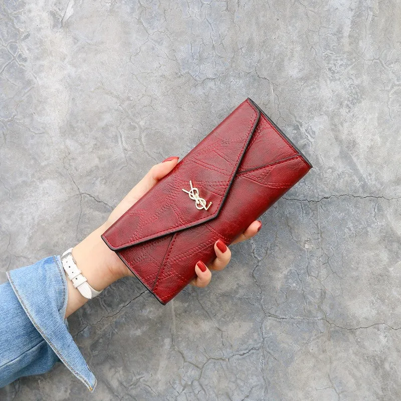 Women's Wallet Long Three Fold Multi-function Buckle Multi-card Clutch
