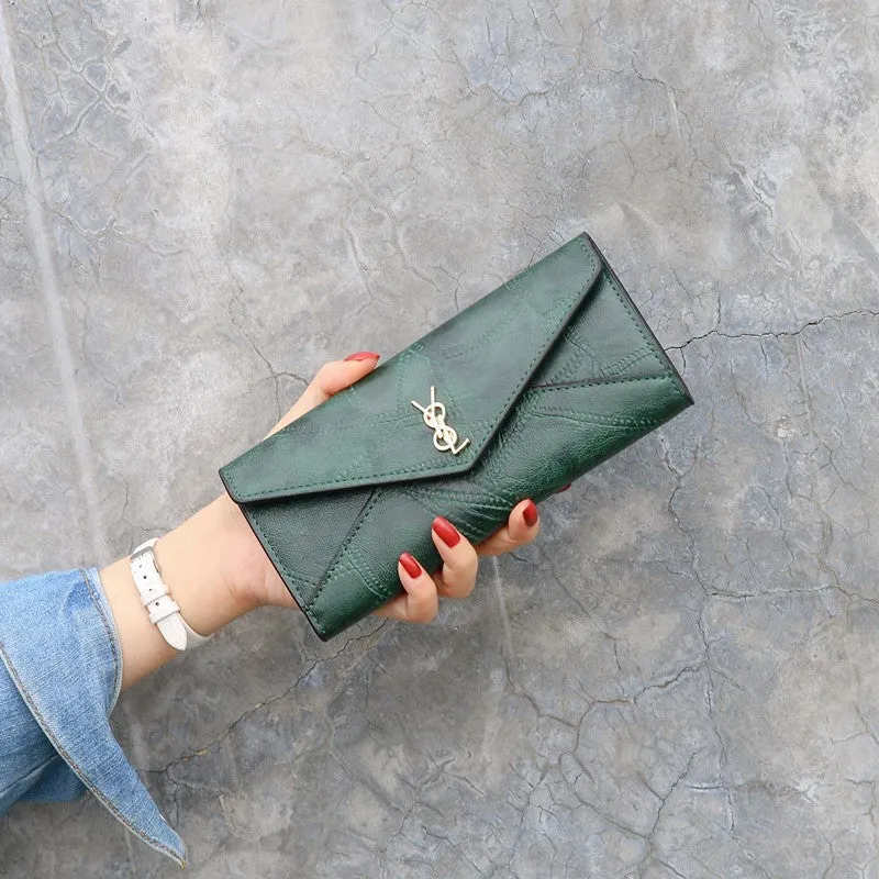 Women's Wallet Long Three Fold Multi-function Buckle Multi-card Clutch