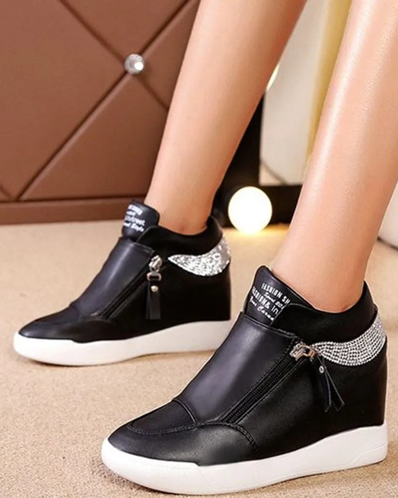 Women's Wedge Sneakers with Zip Fastening - Comfortable Casual Footwear for Everyday Wear