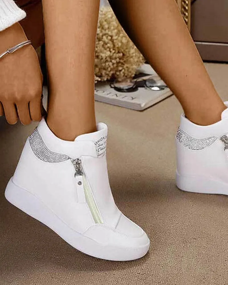 Women's Wedge Sneakers with Zip Fastening - Comfortable Casual Footwear for Everyday Wear