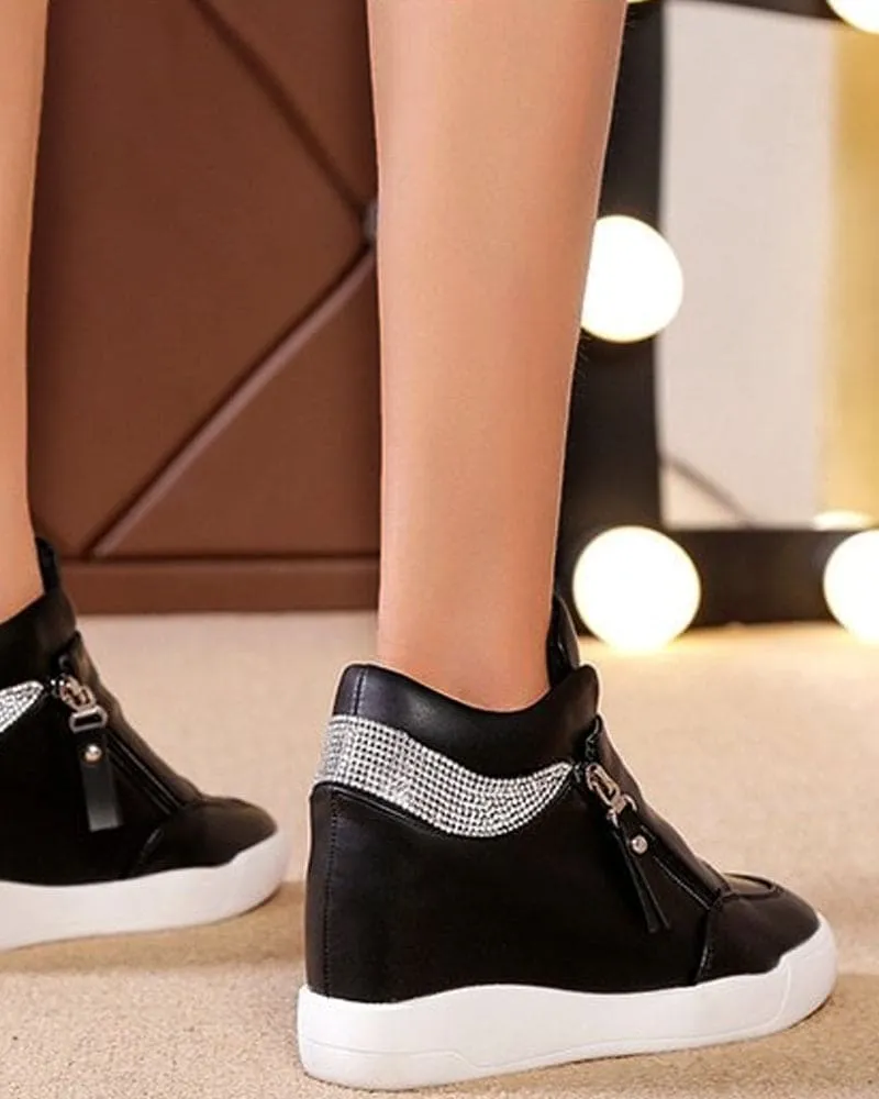 Women's Wedge Sneakers with Zip Fastening - Comfortable Casual Footwear for Everyday Wear