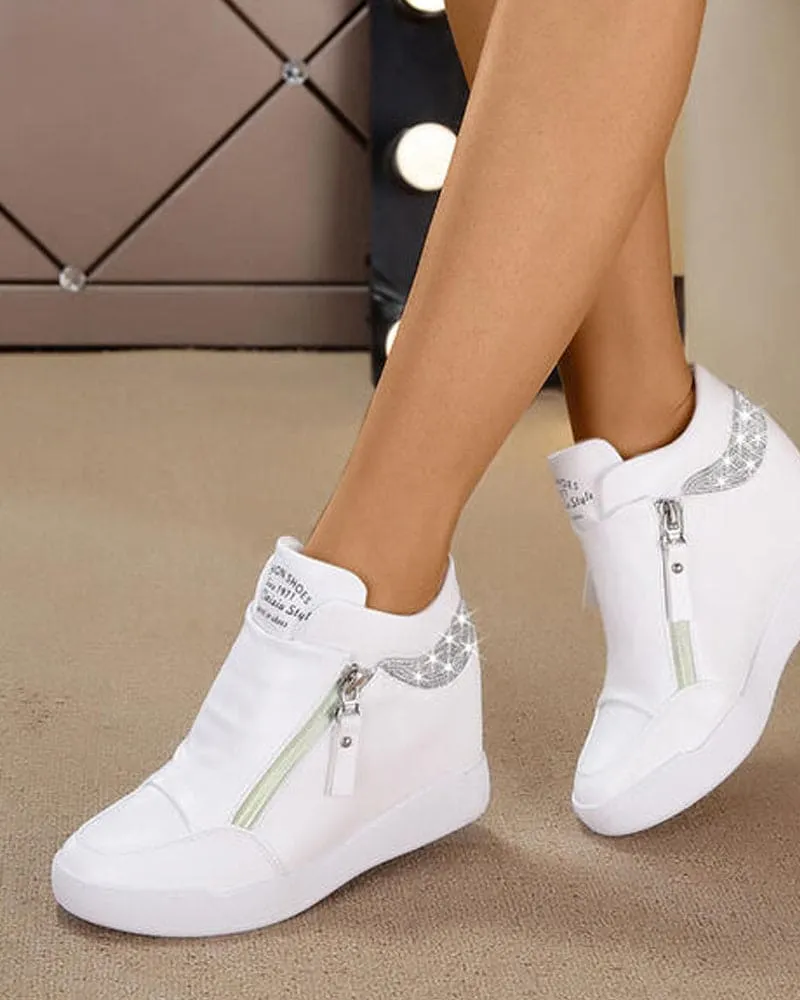 Women's Wedge Sneakers with Zip Fastening - Comfortable Casual Footwear for Everyday Wear