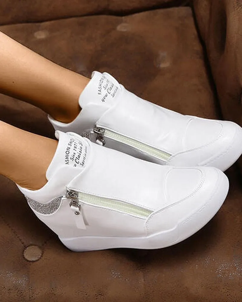 Women's Wedge Sneakers with Zip Fastening - Comfortable Casual Footwear for Everyday Wear