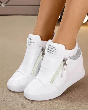 Women's Wedge Sneakers with Zip Fastening - Comfortable Casual Footwear for Everyday Wear